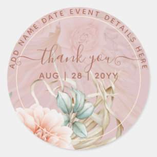 Sticker Rond Boho Dusty Rose Pampas Grass Merci Favoriser Clas