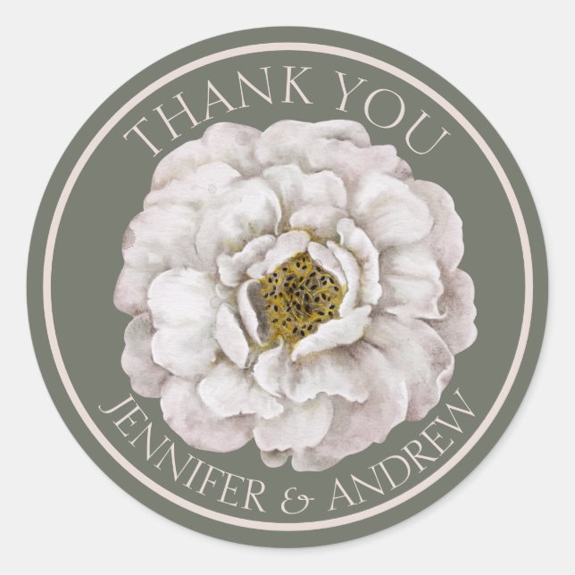 Sticker Rond Boho Ecru Aquarelle Floral Wedding Favoriser (Devant)