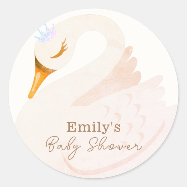 Sticker Rond Boho Elegant Princess Swan Girl Baby shower (Devant)