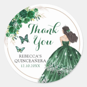 Sticker Rond Boho Emerald Green Quinceañera Merci