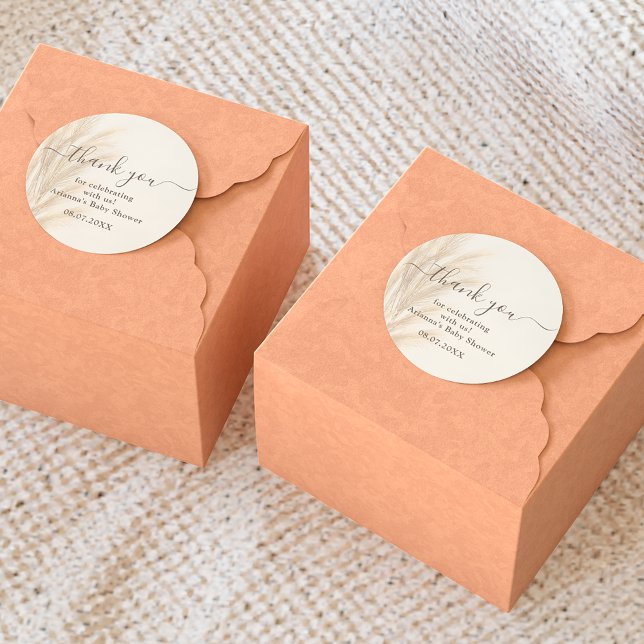 Sticker Rond Boho été herbe de pampas aquarelle Merci bébé (Créateur téléchargé)