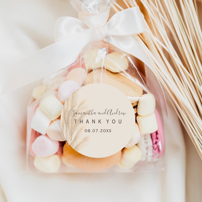 Sticker Rond Boho été pampas herbe aquarelle Merci (Créateur téléchargé)