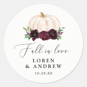 Sticker Rond Boho Fall In Love Floral Citrouille Mariage