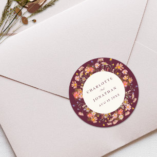 Sticker Rond Boho Fall Rustic Fleur sauvage Floral Mariage