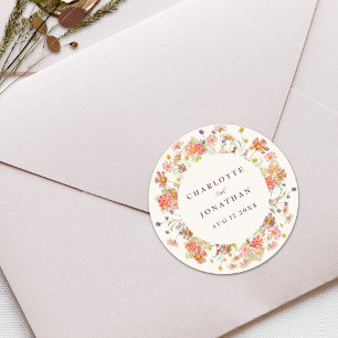Sticker Rond Boho Fall Rustic Fleur sauvage Floral Mariage