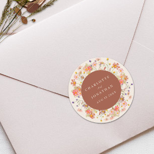 Sticker Rond Boho Fall Rustic Fleur sauvage Mariage personnalis