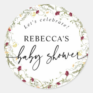 Sticker Rond Boho Fleur sauvage Baby shower Enveloppe ronde Sce