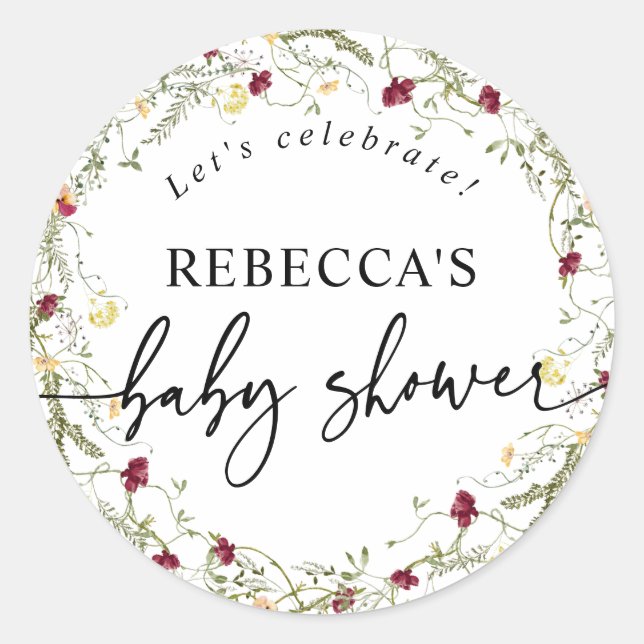 Sticker Rond Boho Fleur sauvage Baby shower Enveloppe ronde Sce (Devant)