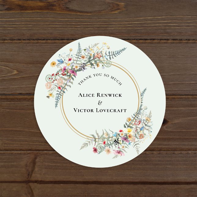 Sticker Rond Boho Fleur sauvage Fern Mint Merci vert Favoriser (Créateur téléchargé)