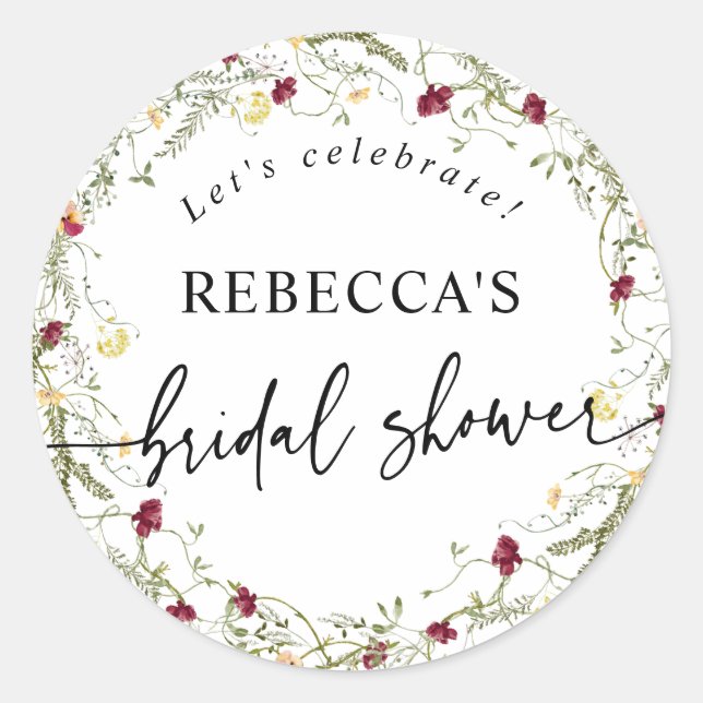 Sticker Rond Boho Fleur sauvage Fête des mariées Enveloppe rond (Devant)