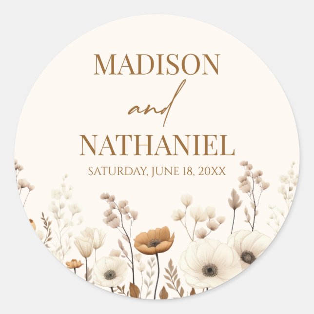 Sticker Rond Boho Fleur sauvage Fleur sauvage Floral Jardin Mar (Devant)