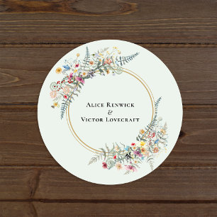 Sticker Rond Boho Fleur sauvage Mint Vert Mariage Enveloppe Pho