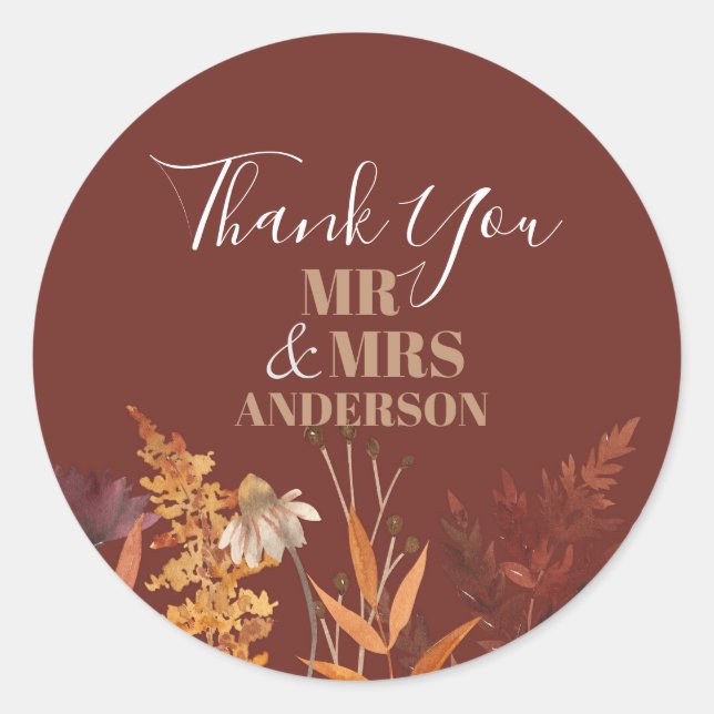 Sticker Rond Boho Fleur sauvage Terracotta Mariage de automne d (Devant)