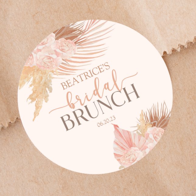 Sticker Rond Boho Fleurs Florales Rose Tendre Mariage Réception (Créateur téléchargé)