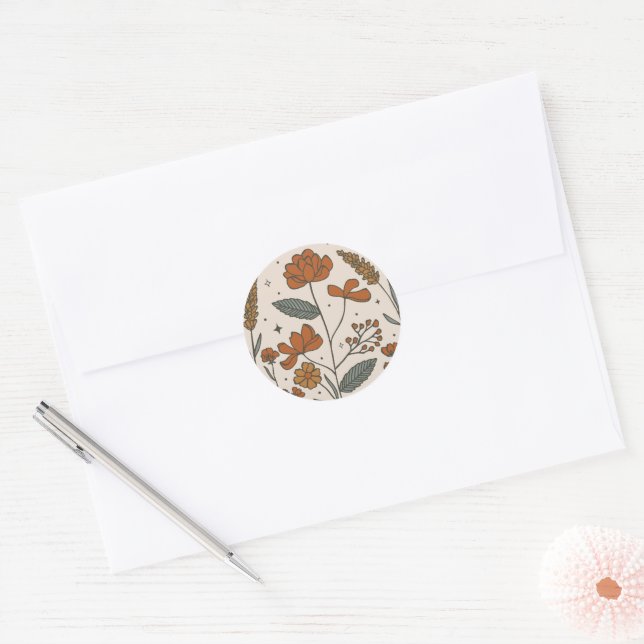 Sticker Rond Boho Fleurs sauvages (Enveloppe)