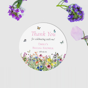 Sticker Rond Boho Fleurs sauvages et papillons Merci