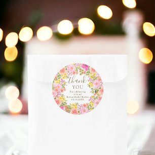 Sticker Rond Boho fleurs sauvages merci rose enterrement de vie