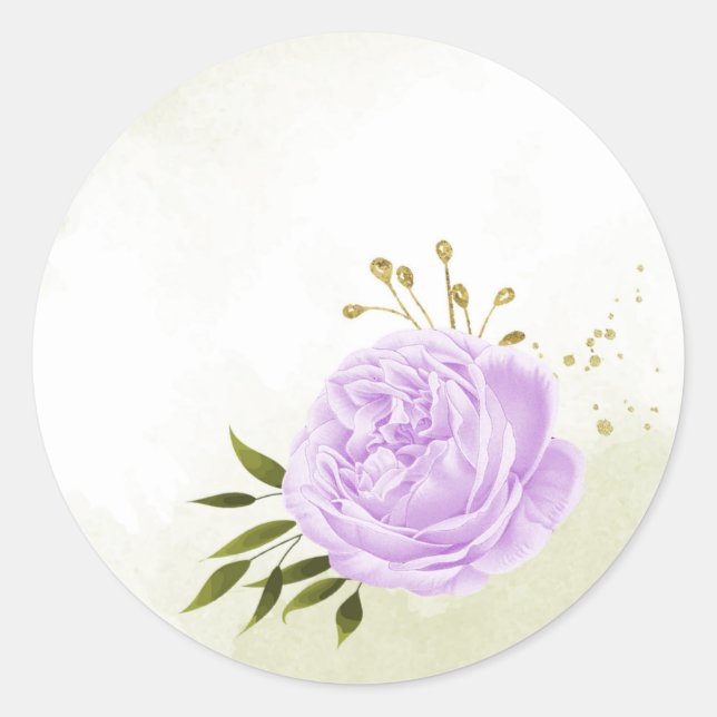 Sticker Rond Boho fleurs violettes vert feuille botanique (Devant)