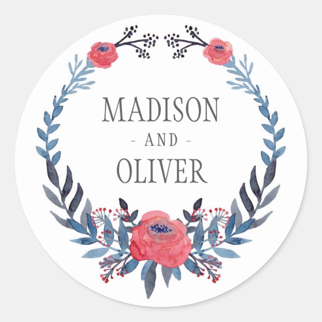 Sticker Rond Boho Floral Aquarelle Roses rouges | MARIAGE (Devant)