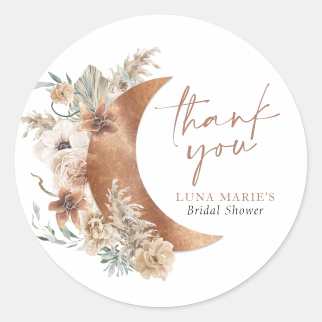 Sticker Rond Boho Floral au-dessus du Merci de la Lune (Devant)