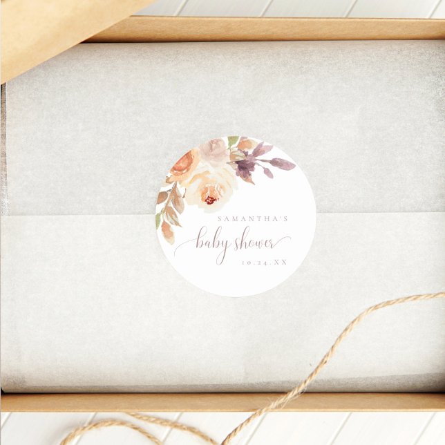 Sticker Rond Boho Floral brûlé Baby shower orange (Créateur téléchargé)