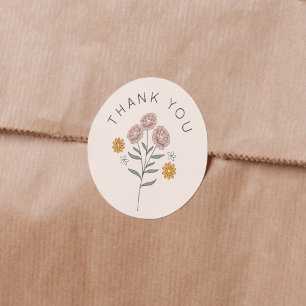 Sticker Rond Boho Floral Earth Tones Fête des mariées Merci
