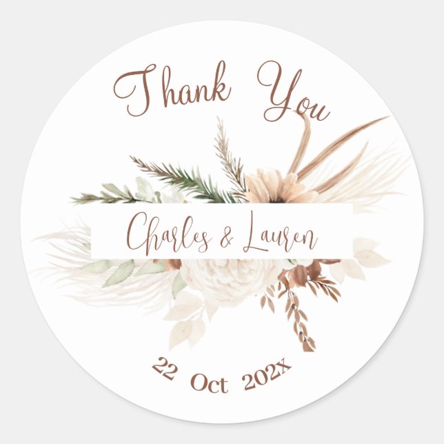 Sticker Rond Boho Floral Mariage (Devant)