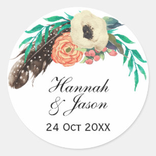Sticker Rond Boho Floral Mariage
