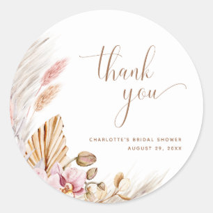 Sticker Rond Boho Floral Pampas Grass Mariage FÊTE DES MARIÉE