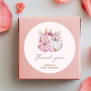 Sticker Rond Boho Floral Petit Baby shower Citrouille rose