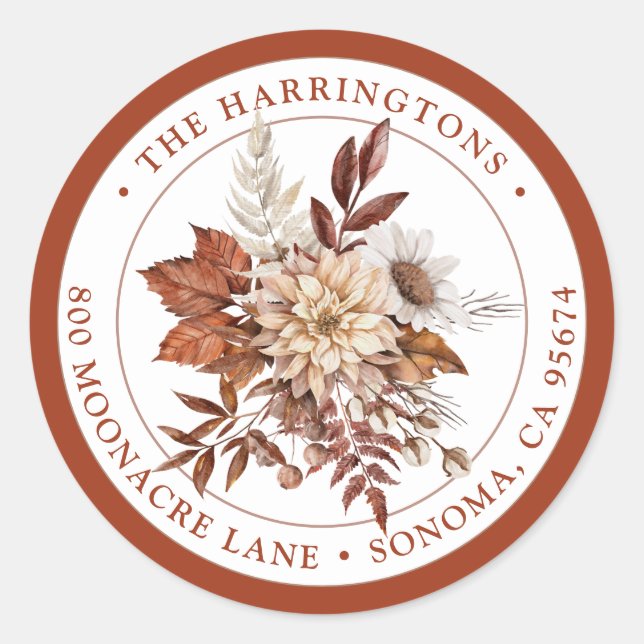 Sticker Rond Boho Floral Retour Adresse Enveloppe ronde Sceau (Devant)