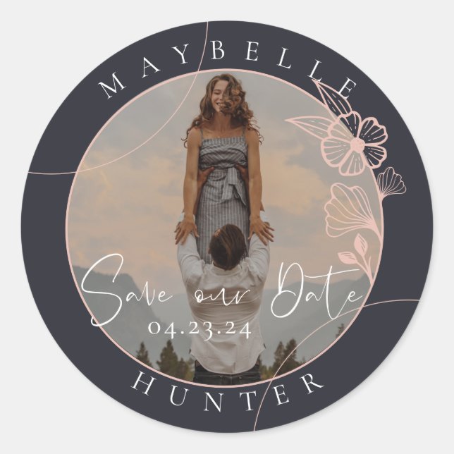 Sticker Rond Boho Floral Rose Photo Circle Marine Enregistrer L (Devant)