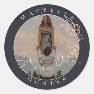 Sticker Rond Boho Floral Rose Photo Circle Marine Enregistrer L