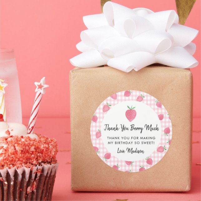 Sticker Rond Boho fraise Berry Sweet Anniversaire (Fête)