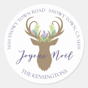 Sticker Rond Boho French Christmas Reinder Typographie Adresse