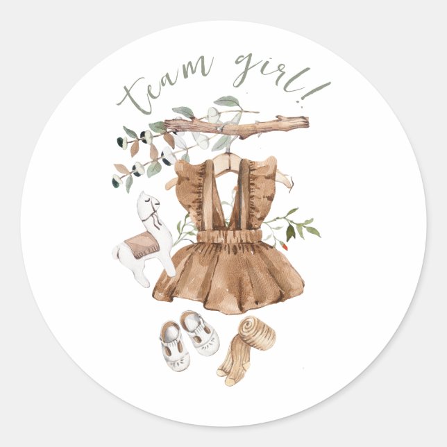 Sticker Rond Boho Gender Reveal Team Girl Baby shower (Devant)