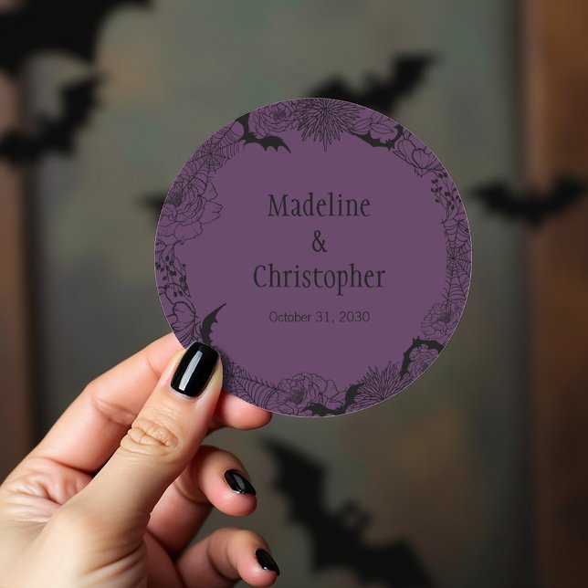 Sticker Rond Boho Gothique Floral Mariage pourpre (Créateur téléchargé)