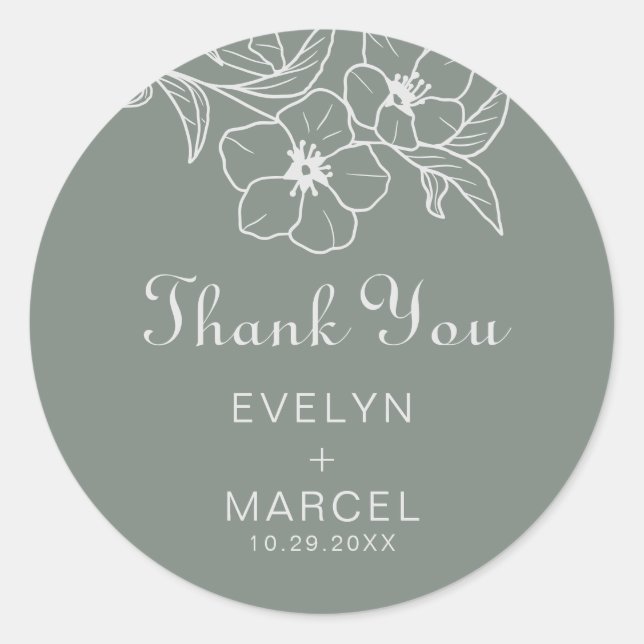 Sticker Rond Boho Green Destination Floral Mariage Merci (Devant)