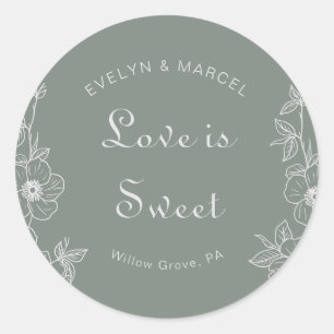 Sticker Rond Boho Green Floral Mariage L'amour est doux