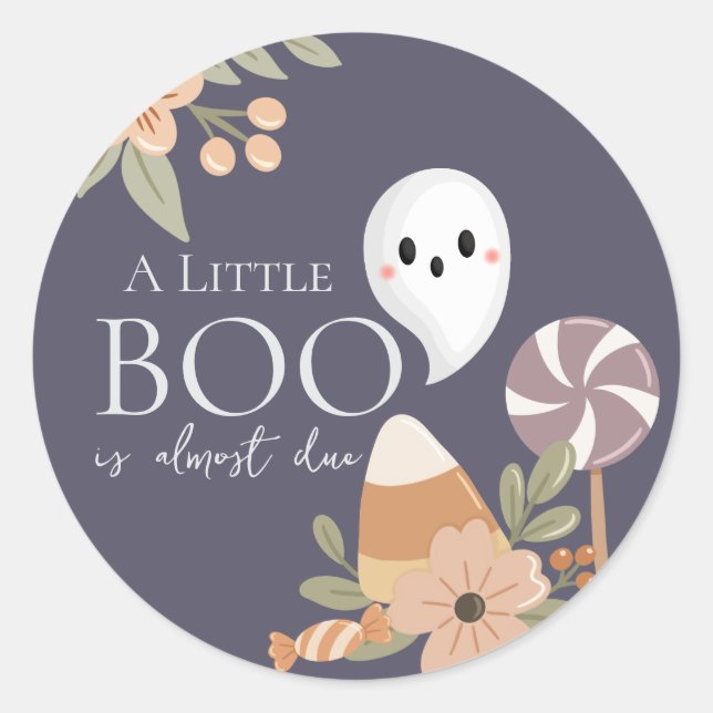Sticker Rond Boho Halloween Baby shower Little Boo - mignon fan (Devant)