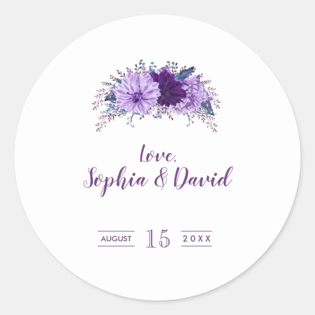 Sticker Rond Boho Lavender Floral Plum Purple Mariage (Devant)