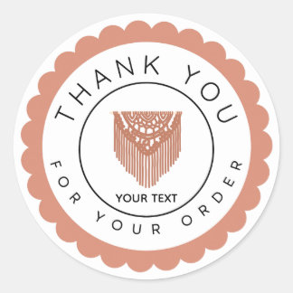 Sticker Rond Boho Macrame Thank You Label, Handmade Business