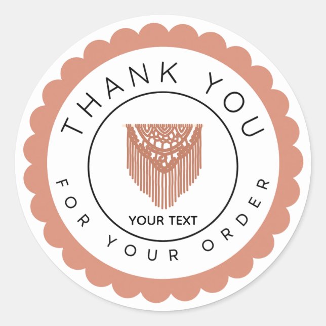 Sticker Rond Boho Macrame Thank You Label, Handmade Business (Devant)