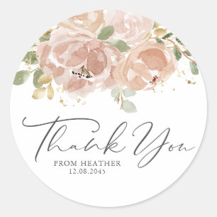 Sticker Rond Boho Mauve Peach Flowers Anniversaire Merci