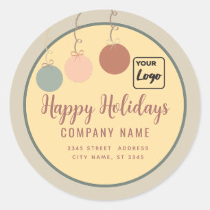 Sticker Rond Boho miniatures ornements logo Happy Holidays