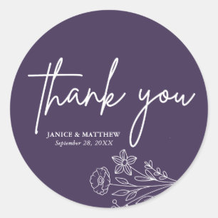 Sticker Rond Boho Minimaliste violet Merci mariage Faveur