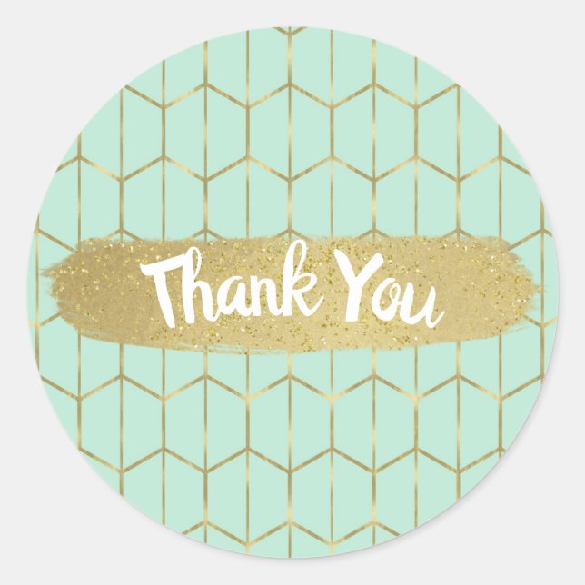 Sticker Rond Boho Mint Vert Hexagon Or Géométrique Sweet 16 (Devant)