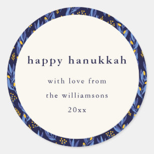 Sticker Rond Boho moderne bleu jaune Hanoukka Botanique personn