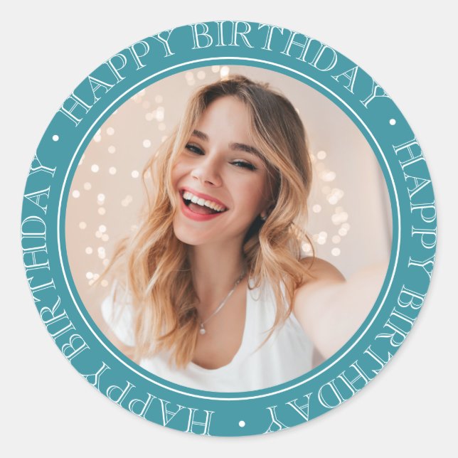 Sticker Rond Boho moderne Joyeux Anniversaire Retro Turquoise B (Devant)