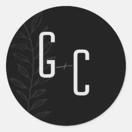 Sticker Rond Boho noir et blanc Vintage Mariage botanique Cla